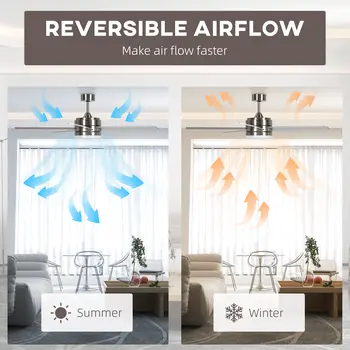Ceiling Fan w/ Lights 5 Reversible Blades, Remote Control, for Bedroom, 5-Speed Ceiling Fan with Light for Living Room | HOMCOM