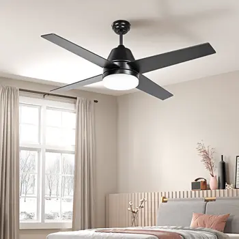 Ceiling Fan with LED Light, Flush Mount Ceiling Fan Lights with Reversible Blades, Remote, Black and Walnut Brown | HOMCOM
