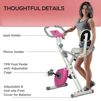 Folding Exercise Bike, 8 Level Magnetic Resistance Indoor Stationary Bike, Upright Adjustable Fitness Bike w/ Backrest Tablet Holder | HOMCOM