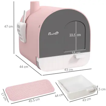 Hooded Cat Litter Box, Kitten Litter Tray, with Lid, Scoop, Filter, Flap Door, Pink | PawHut