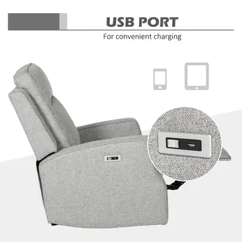 Electric Recliner Armchair, Recliner Chair with Adjustable Leg Rest, USB Port in Grey | HOMCOM
