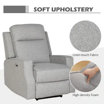 Electric Recliner Armchair, Recliner Chair with Adjustable Leg Rest, USB Port in Grey | HOMCOM