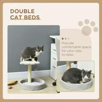 44cm Cat Tower with Sisal Cat Scratching Post, Cat Claw Shape, Light Grey | PawHut