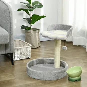 44cm Cat Tower with Sisal Cat Scratching Post, Cat Claw Shape, Light Grey | PawHut
