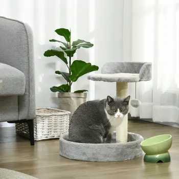 44cm Cat Tower with Sisal Cat Scratching Post, Cat Claw Shape, Light Grey | PawHut