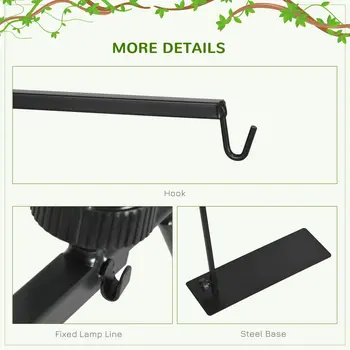 86-129Hcm Adjustable Height and Length Reptile Lamp Stand Holder with Hook Hanging, Base - Black | PawHut