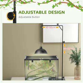 86-129Hcm Adjustable Height and Length Reptile Lamp Stand Holder with Hook Hanging, Base - Black | PawHut