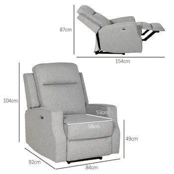 Electric Recliner Armchair, Recliner Chair with Adjustable Leg Rest, USB Port in Grey | HOMCOM