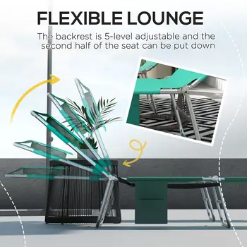 Foldable Sun Lounger Set of 2 w/ Reading Hole, Portable Sun Lounger w/ 5 Level Adjustable Backrest, Reclining Lounge Chair w/ Side | Outsunny