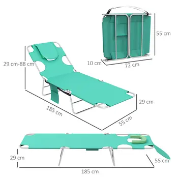 Foldable Sun Lounger Set of 2 w/ Reading Hole, Portable Sun Lounger w/ 5 Level Adjustable Backrest, Reclining Lounge Chair w/ Side | Outsunny