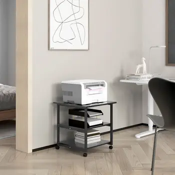 3-Tier Printer Stand with Storage Shelf, Mobile Printer Table on Wheels, 50 x 50 x 52.5cm Rolling Printer Cart for Office, Black | HOMCOM