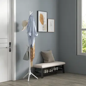 Eight-Hook Wooden Coat Rack in White | HOMCOM