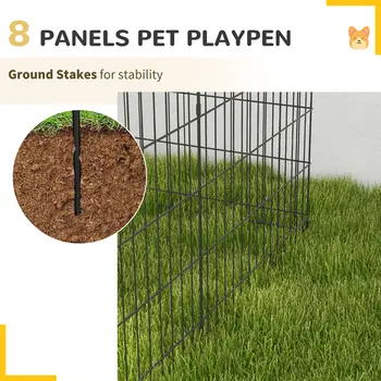 8 Panel DIY Dog Pen with Door for Dogs, Small Animals, Indoor/Outdoor Use, 61cm High | PawHut