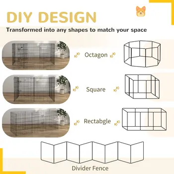 8 Panel DIY Dog Pen with Door for Dogs, Small Animals, Indoor/Outdoor Use, 61cm High | PawHut