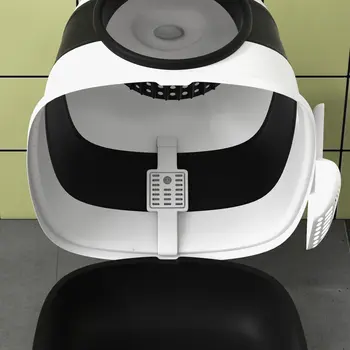 Foldable Cat Litter Tray with Lid, Deodorant, Scoop, Black | PawHut