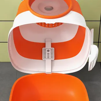 Foldable Cat Litter Tray with Lid, Deodorant, Scoop, Orange | PawHut