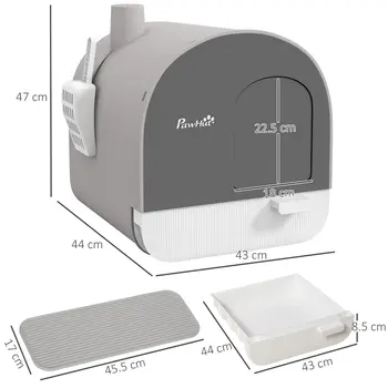 Hooded Cat Litter Box, Kitten Litter Tray, with Lid, Scoop, Filter, Flap Door, Light Grey | PawHut