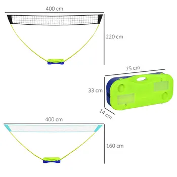 Badminton Set with Volleyball Net, Portable Badminton Net with 2 Rackets, 2 Shuttlecocks and Carry Case, for Indoor Outdoor Sports | SPORTNOW