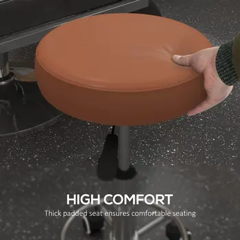 PU Leather Rolling Stool, Height Adjustable Stool Chair with Wheels for Salon, Massage, Spa, Brown | Vinsetto