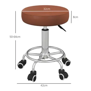 PU Leather Rolling Stool, Height Adjustable Stool Chair with Wheels for Salon, Massage, Spa, Brown | Vinsetto