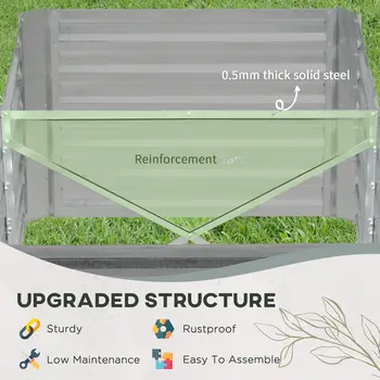 Set of 2 Raised Beds for Garden, Galvanised Steel Outdoor Planters with Multi-reinforced Rods for Plants, Flowers, 180 | Outsunny