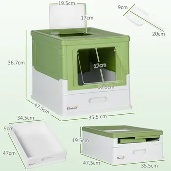Hooded Cat Litter Box, Portable Pet Toilet, with Scoop, Front Entry in Lime Green | PawHut