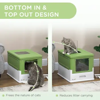 Hooded Cat Litter Box, Portable Pet Toilet, with Scoop, Front Entry in Lime Green | PawHut