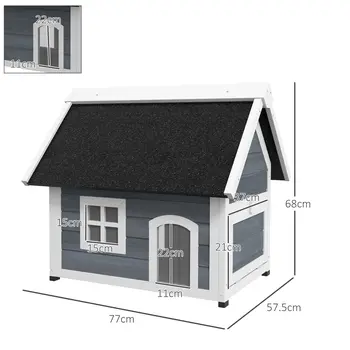 Outdoor Cat House, Wooden Feral Cat Shelter Waterproof Hide House with Openable Asphalt Roof and Three Doors, 77 x 57.5 x 68cm, Grey | PawHut