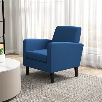2 Pieces Modern Armchairs with Rubber Wood Legs, Upholstered Accent Chairs, Single Sofa for Living Room, Bedroom, Blue by HOMCOM