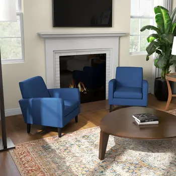 2 Pieces Modern Armchairs with Rubber Wood Legs, Upholstered Accent Chairs, Single Sofa for Living Room, Bedroom, Blue by HOMCOM