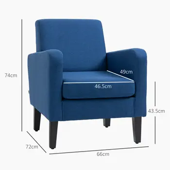 2 Pieces Modern Armchairs with Rubber Wood Legs, Upholstered Accent Chairs, Single Sofa for Living Room, Bedroom, Blue by HOMCOM