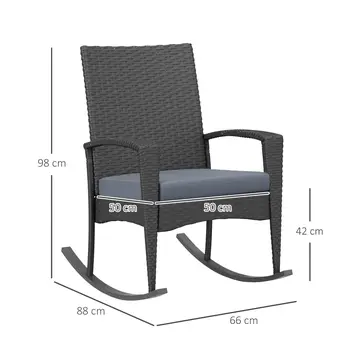 Outdoor PE Rattan Rocking Chair Set of 2, Garden Rocking Chair Set with Armrest and Cushion, Grey | Outsunny