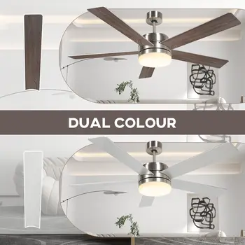 Ceiling Fan w/ Lights 5 Reversible Blades, Remote Control, for Bedroom, 5-Speed Ceiling Fan with Light for Living Room | HOMCOM