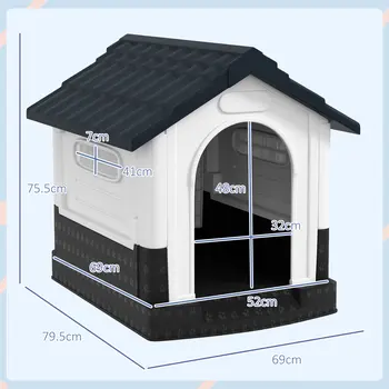 Plastic Dog Kennel with Windows, for Garden Patio, Miniature and Small Dogs, 80 x 69 x 76cm - Grey | PawHut