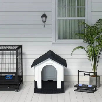 Plastic Dog Kennel with Windows, for Garden Patio, Miniature and Small Dogs, 80 x 69 x 76cm - Grey | PawHut