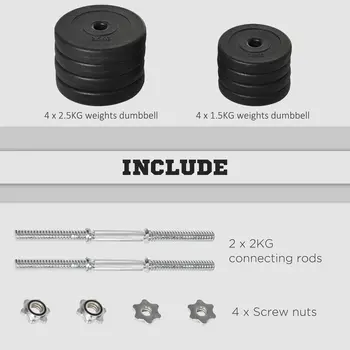 20KG Adjustable Weights Dumbbells Set, Dumbbell Hand Weights for Home Office Gym Body Fitness Lifting Training, Black | HOMCOM