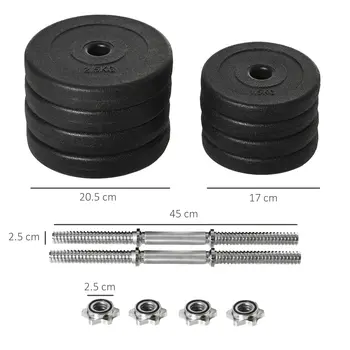 20KG Adjustable Weights Dumbbells Set, Dumbbell Hand Weights for Home Office Gym Body Fitness Lifting Training, Black | HOMCOM