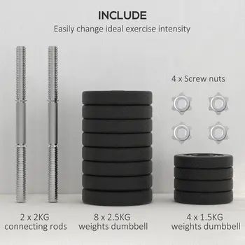 30KG Adjustable Dumbbells Set, Hand Weights Set for Home Gym Weight Lifting Training | HOMCOM