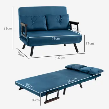 Click Clack Sofa Bed, Convertible 2 Seater Sofa Couch with 2 Cushions, for Living Room, Bedroom in Navy Blue by HOMCOM