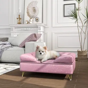 Cat Sofa with Removable Backrest, Soft Cushion Pet Couch, Washable Cover, for Small and Medium Sized Dogs, Pink | PawHut