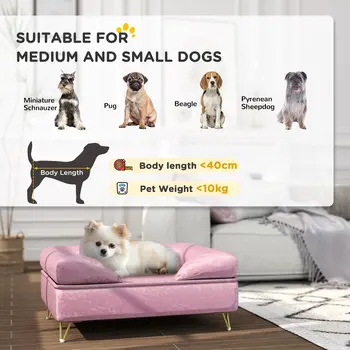 Cat Sofa with Removable Backrest, Soft Cushion Pet Couch, Washable Cover, for Small and Medium Sized Dogs, Pink | PawHut