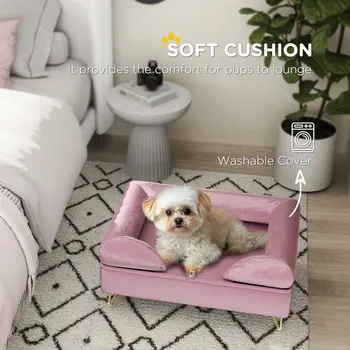 Cat Sofa with Removable Backrest, Soft Cushion Pet Couch, Washable Cover, for Small and Medium Sized Dogs, Pink | PawHut