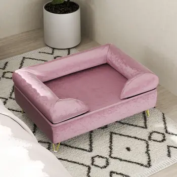 Cat Sofa with Removable Backrest, Soft Cushion Pet Couch, Washable Cover, for Small and Medium Sized Dogs, Pink | PawHut