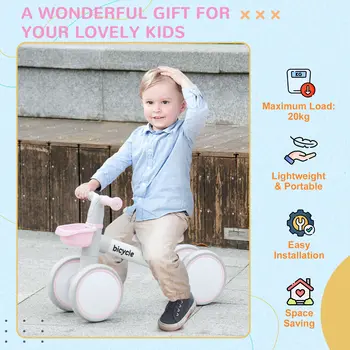 Kids Balance Bike for 1-3 Years Old with Adjustable Seat, Silent Wheels in Pink by AIYAPLAY