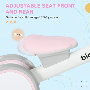 Kids Balance Bike for 1-3 Years Old with Adjustable Seat, Silent Wheels in Pink by AIYAPLAY