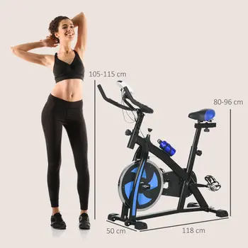 Exercise Bike, Indoor Stationary Bike, Cycling Machine with Adjustable Seat and Resistance for Home Gym Workout, Blue by SPORTNOW