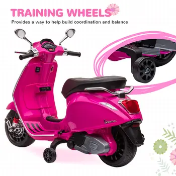 12V Vespa Licensed Kids Electric Scooter Motorbike w/ Music, Headlights, FM Radio, for 3-6 Years - Pink | AIYAPLAY