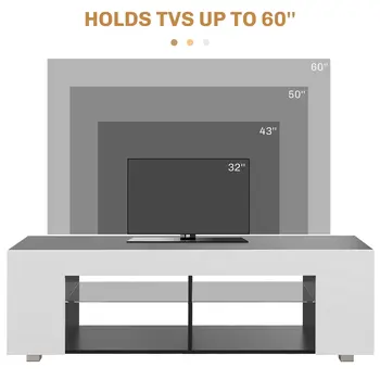 HOMCOM TV Stand, 145cm Modern TV Unit with Glass Shelves, RGB LED Light for 32 40 43 50 52 55 60 inch 4k TV in White