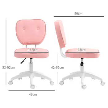 Vanity Office Chair, PU Leather Computer Chair for Home, with Adjustable Height, Armless, Swivel Wheels, Pink by Vinsetto