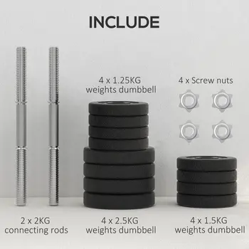 25KG Adjustable Weights Dumbbells Set, Dumbbell Hand Weights for Home Office Gym Body Fitness Lifting Training, Black by HOMCOM